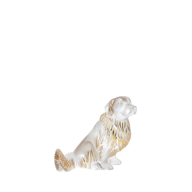 Retriever dog sculpture Clear and gold stamped crystal
