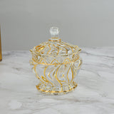 Swirl design candy bowl with lid golden lining