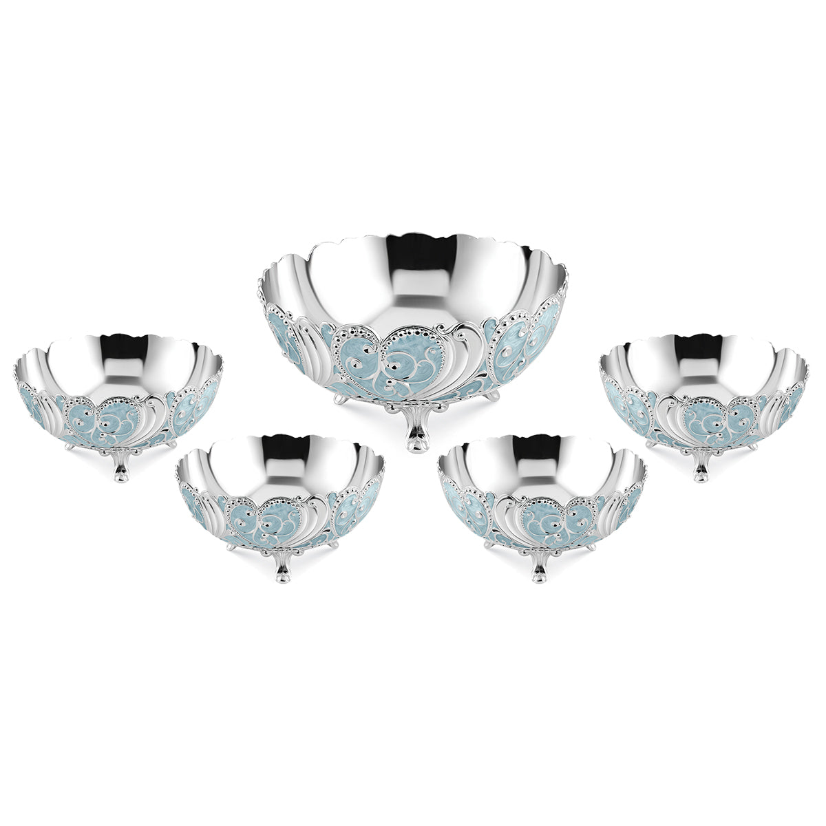 1 Big+4 Small Enamel Round Bowls Sky Blue