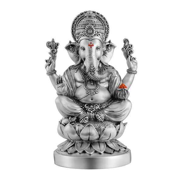 Ganesh ji on kamal 13 inch- Silver