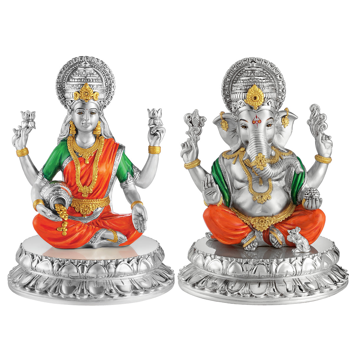 Lakshmi Ganesh ji on big base (pair)- Colored