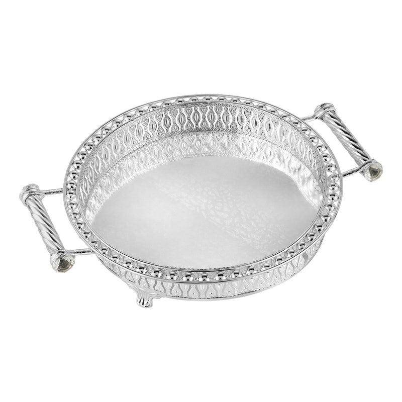 Round Tray With Handle Silver