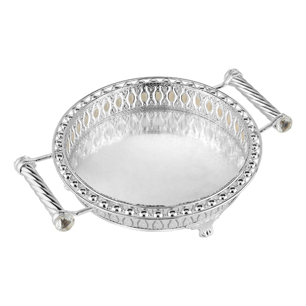 Round Tray With Handle - White