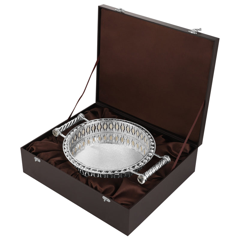 Round Tray With Handle - White