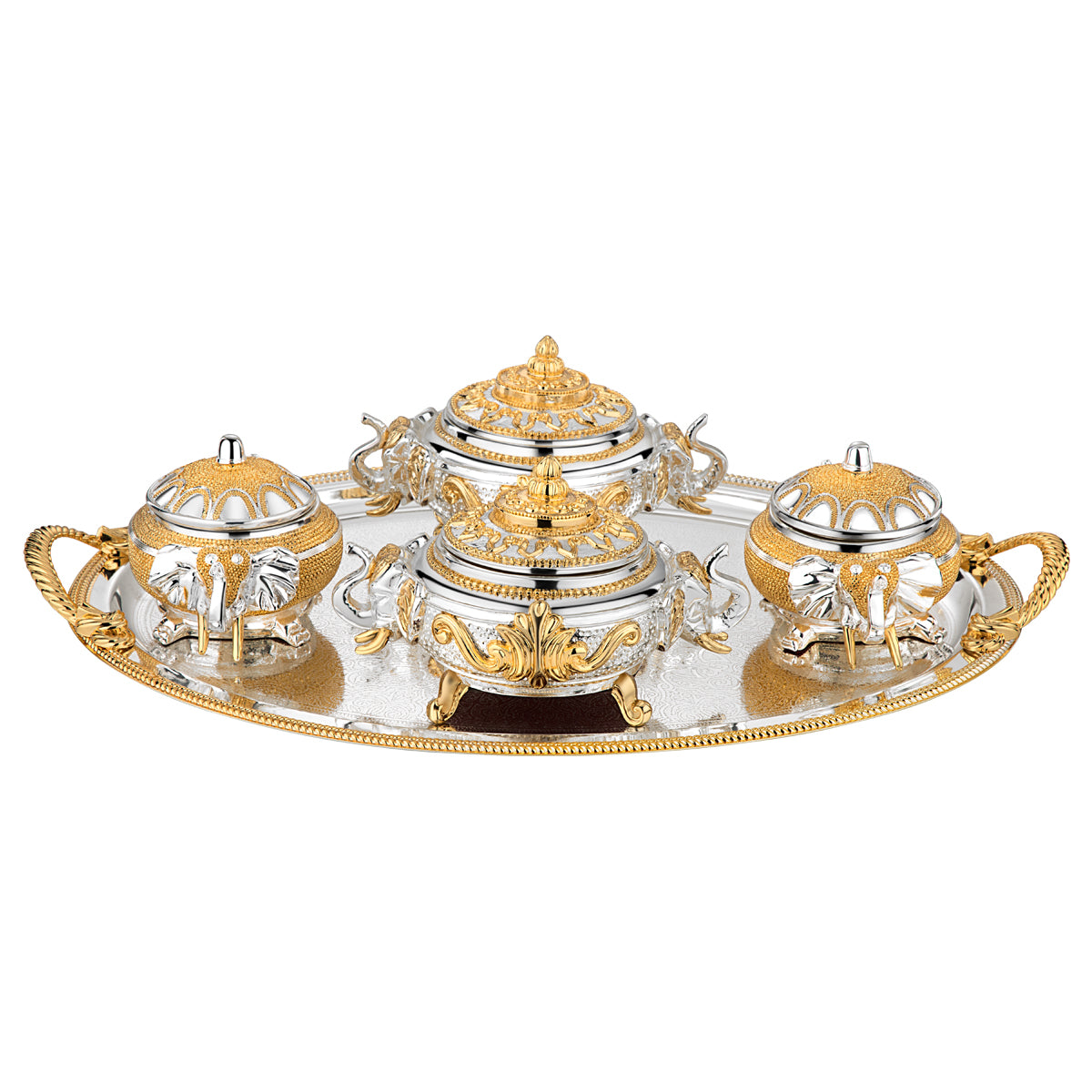 Oval Tray Large With Elephant Head Sugar Pot Small & Medium