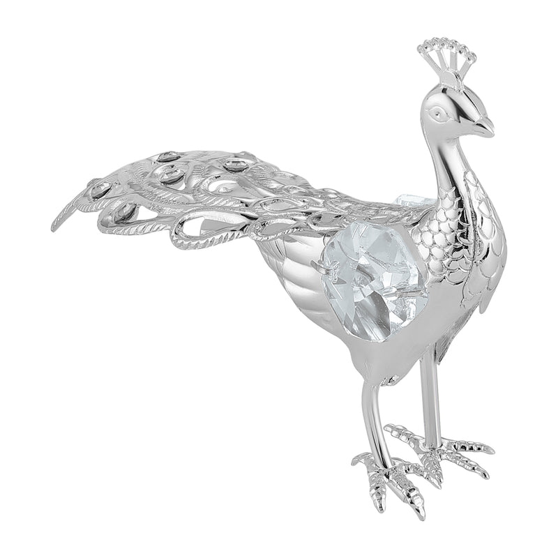 Peacock Décor Pc Silver Clear Crystal