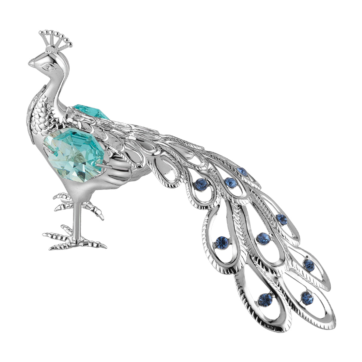 Peacock Décor Pc Silver Colored Crystal