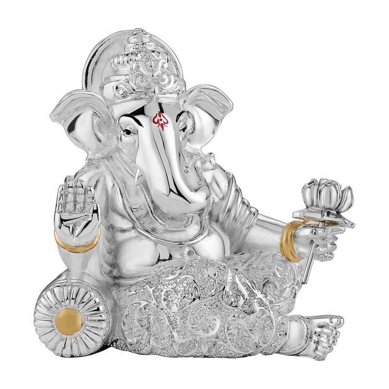 Ashirwad Ganesha Holding Kamal Silver Glossy