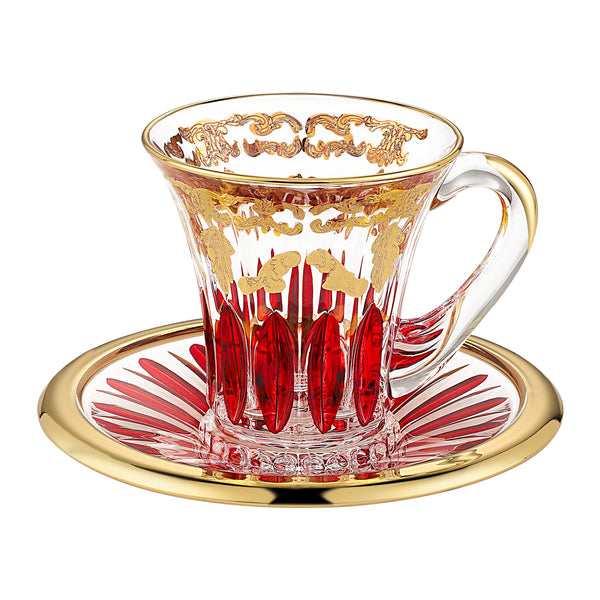 Set of 6 pcs Tea cup+Saucers RED