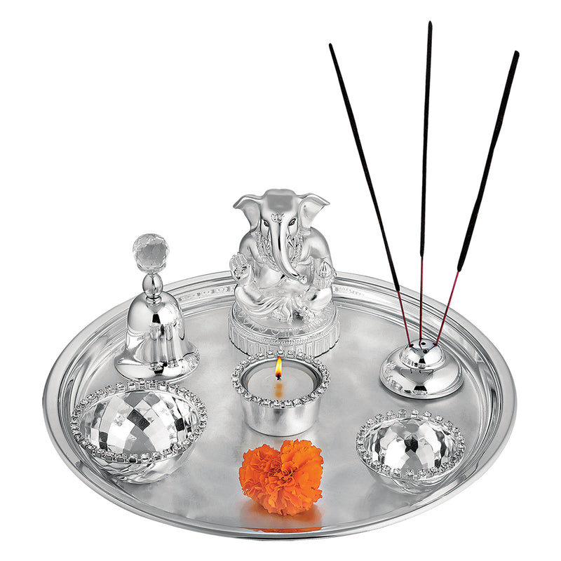 Puja Thali ( Ganesha + Tea Light + 2 Bowl + Agarbati Stand + Bell)