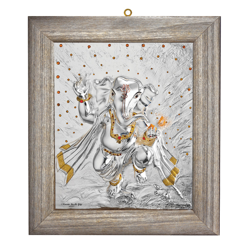 Dancing Ganesha Frame (h-70 cm)- Silver