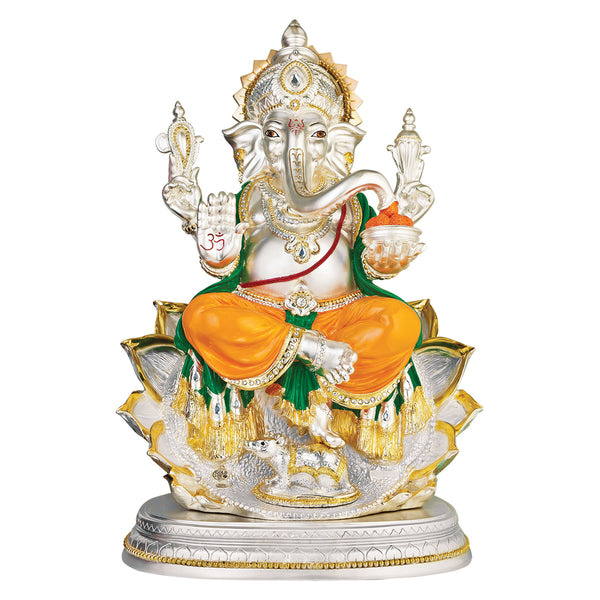 Big Ganesha on Lotus (h-74 cm)- Colored