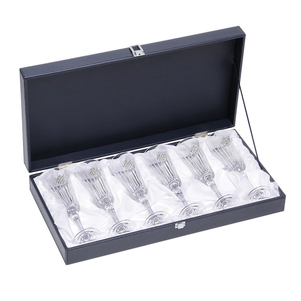 Set of 6 Champagne Glasses Diamond Design- White