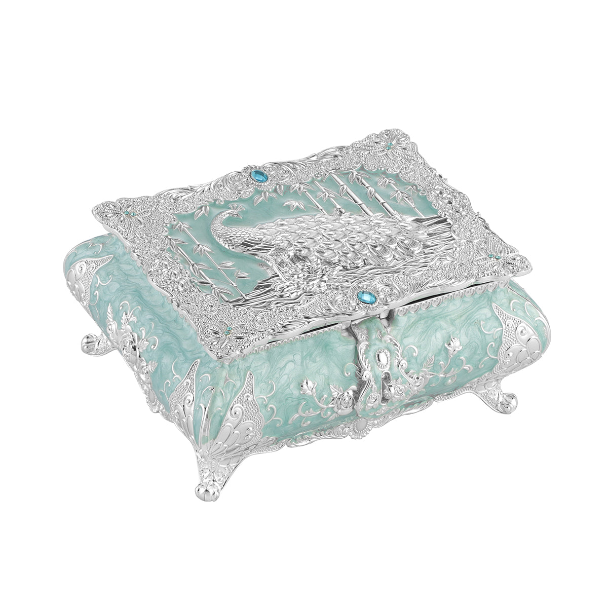 Peacock Enamel Box Small - Aqua Blue