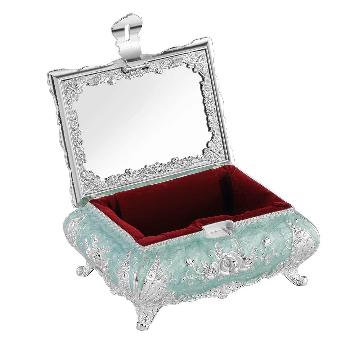 Peacock Enamel Box Small - Aqua Blue