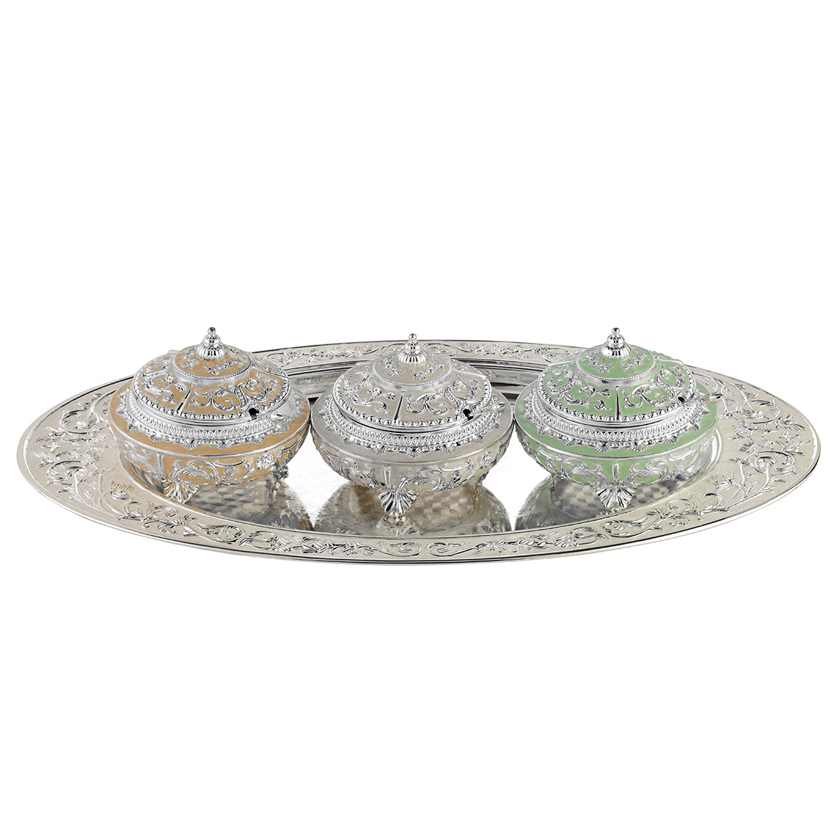 Set of 3 Sugar Pot With Oval Tray- MOP Large