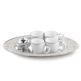 Oval MOP tray L + 4 white cups + sugar bowl MOP