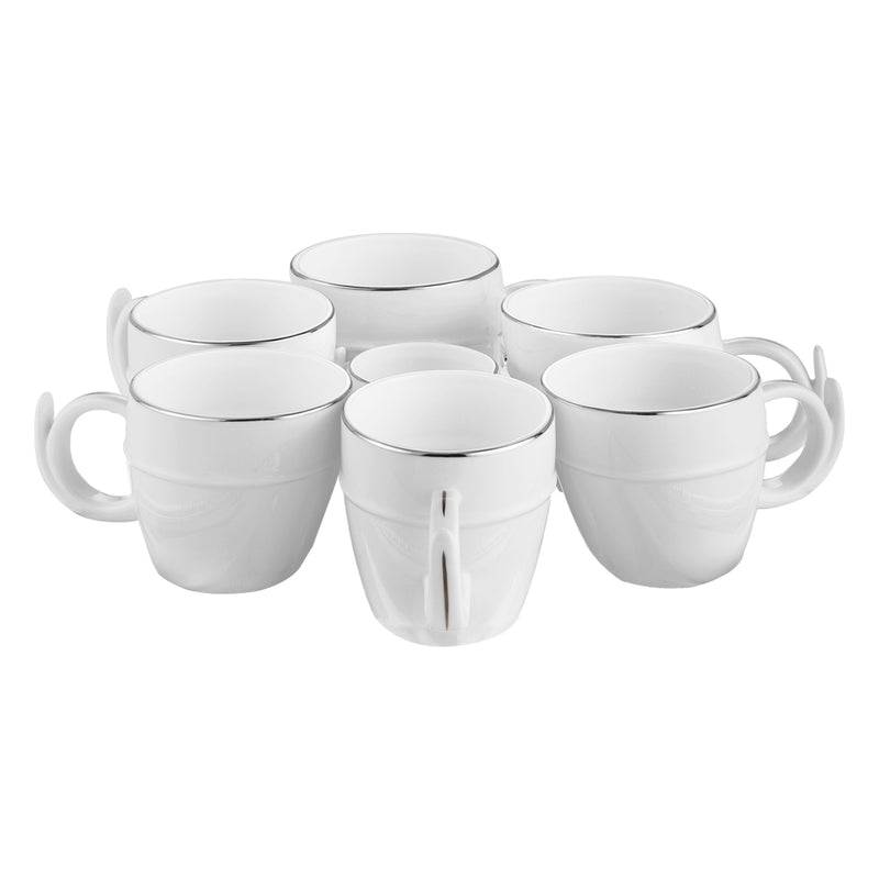6 White cups with saucer- Silver