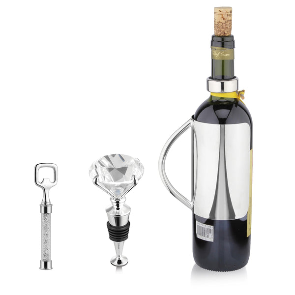 Bottle holder + opener + wine stopper- Silver