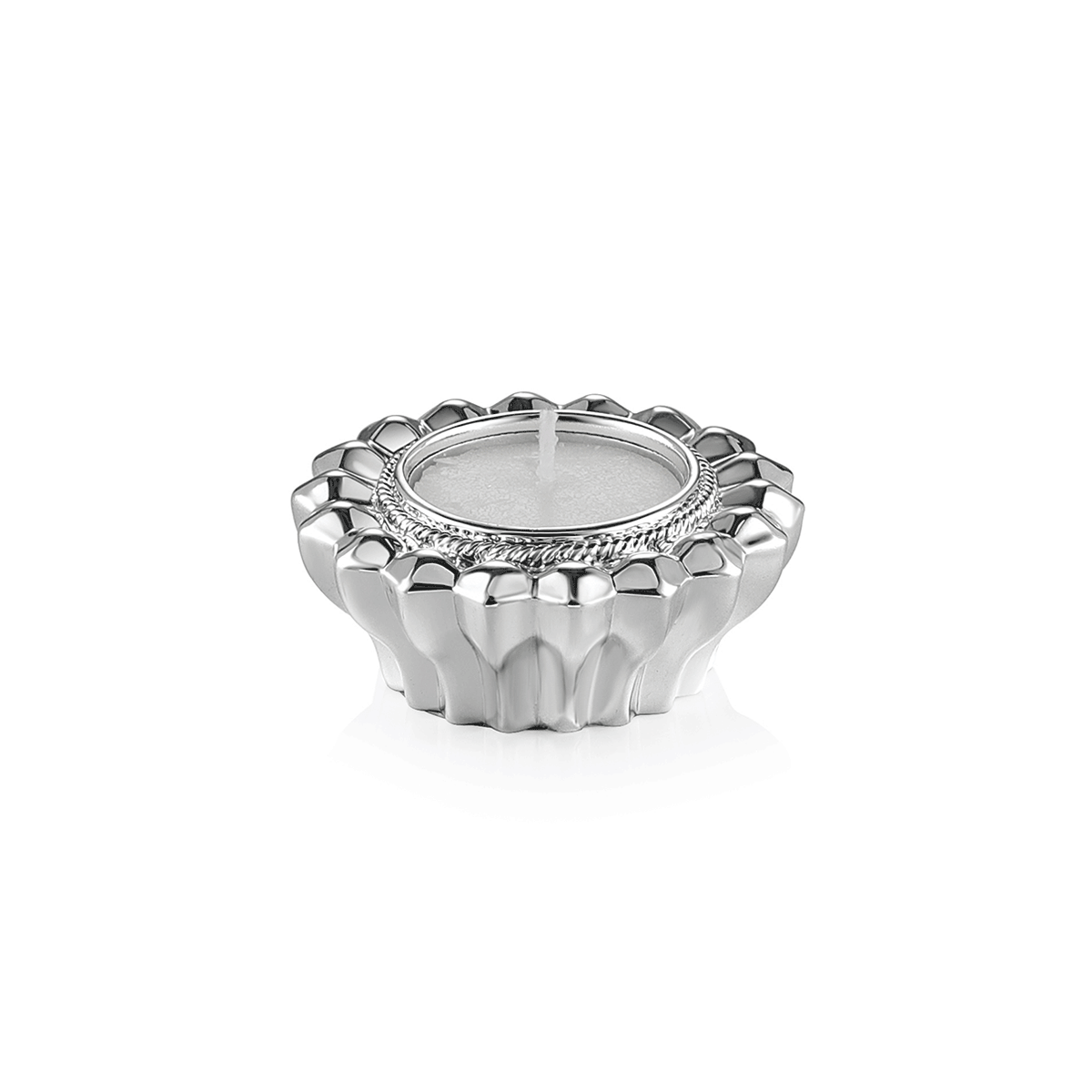 Laxmi Ganesha on lotus + flower tealight- Silver