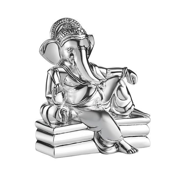 Relaxing Ganesha silver on silver base