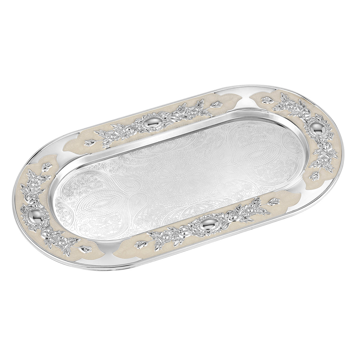 Flower Oval Designer Tray - White