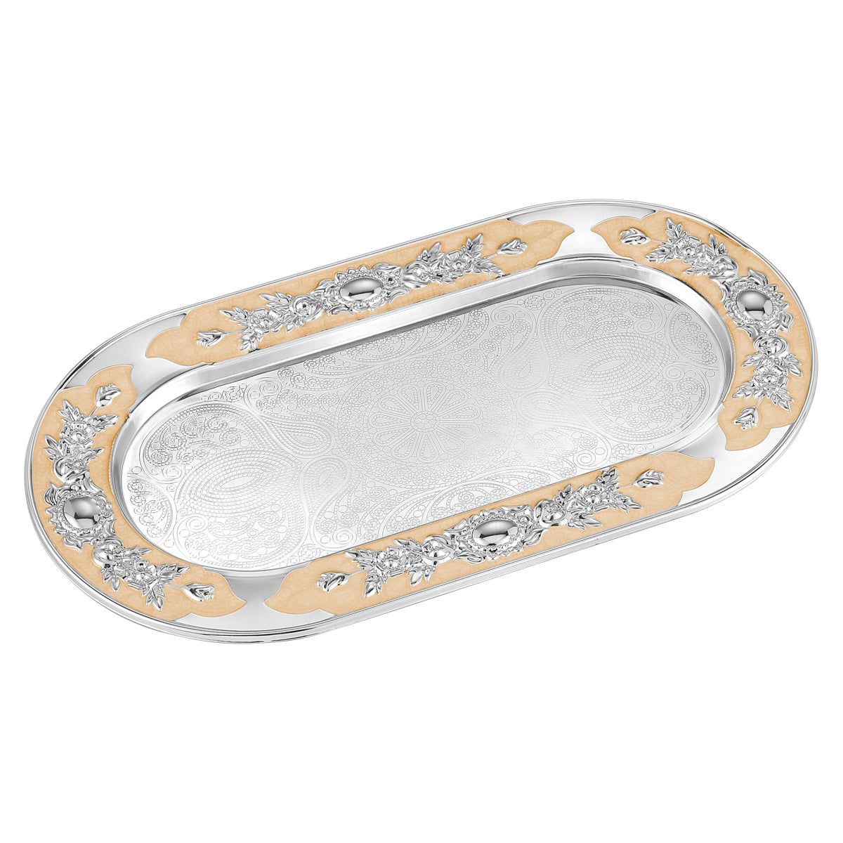 Flower Oval Designer Tray - Peach