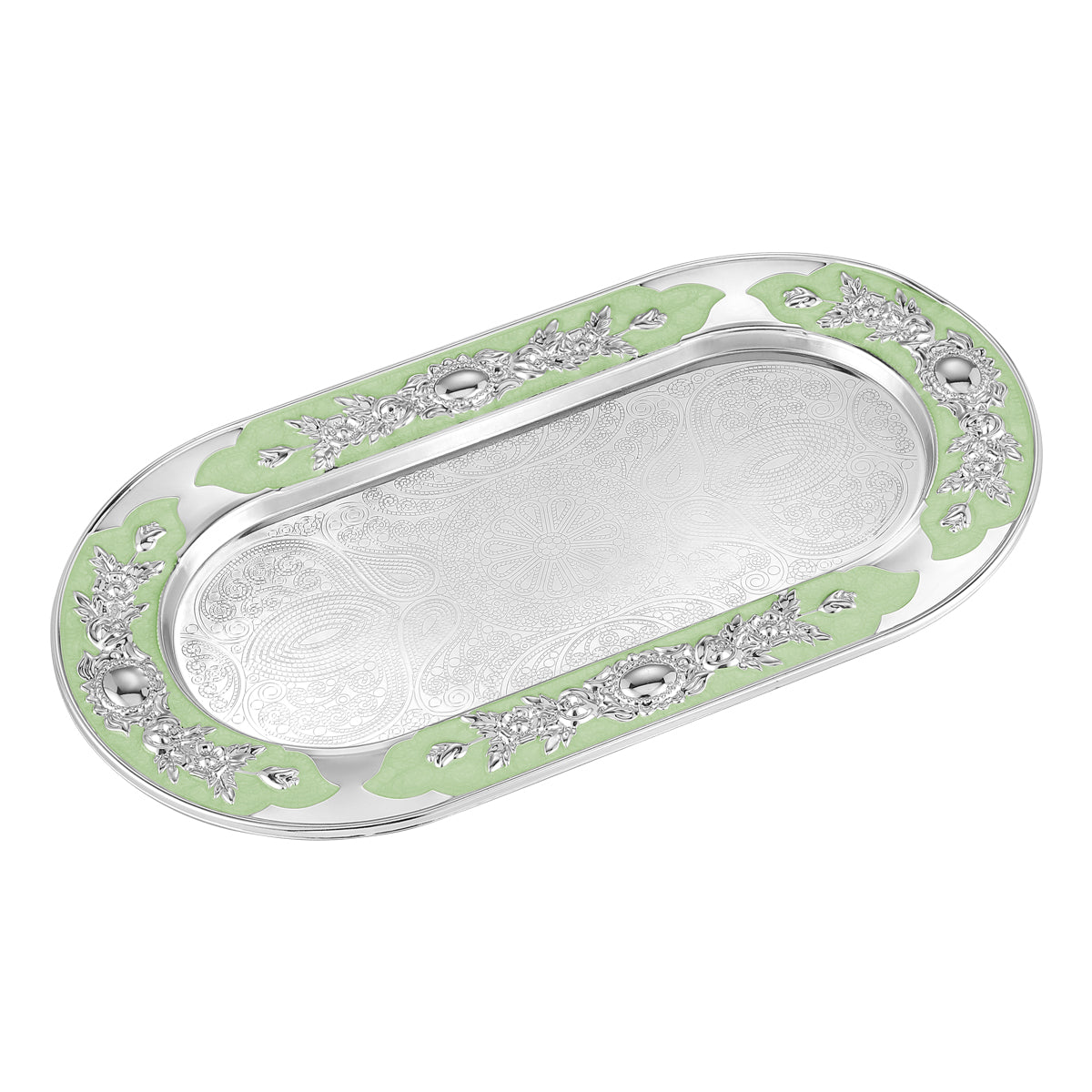 Flower Oval Designer Tray - Sea Green