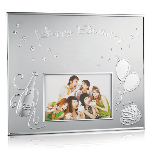 Happy Birthday Frame Medium- Silver