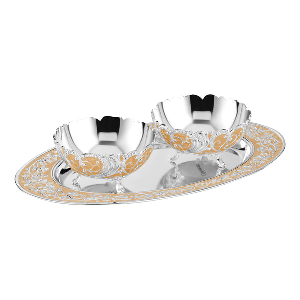 Oval MOP Tray Medium With Set Of 2 Pastel Bowls - Peach