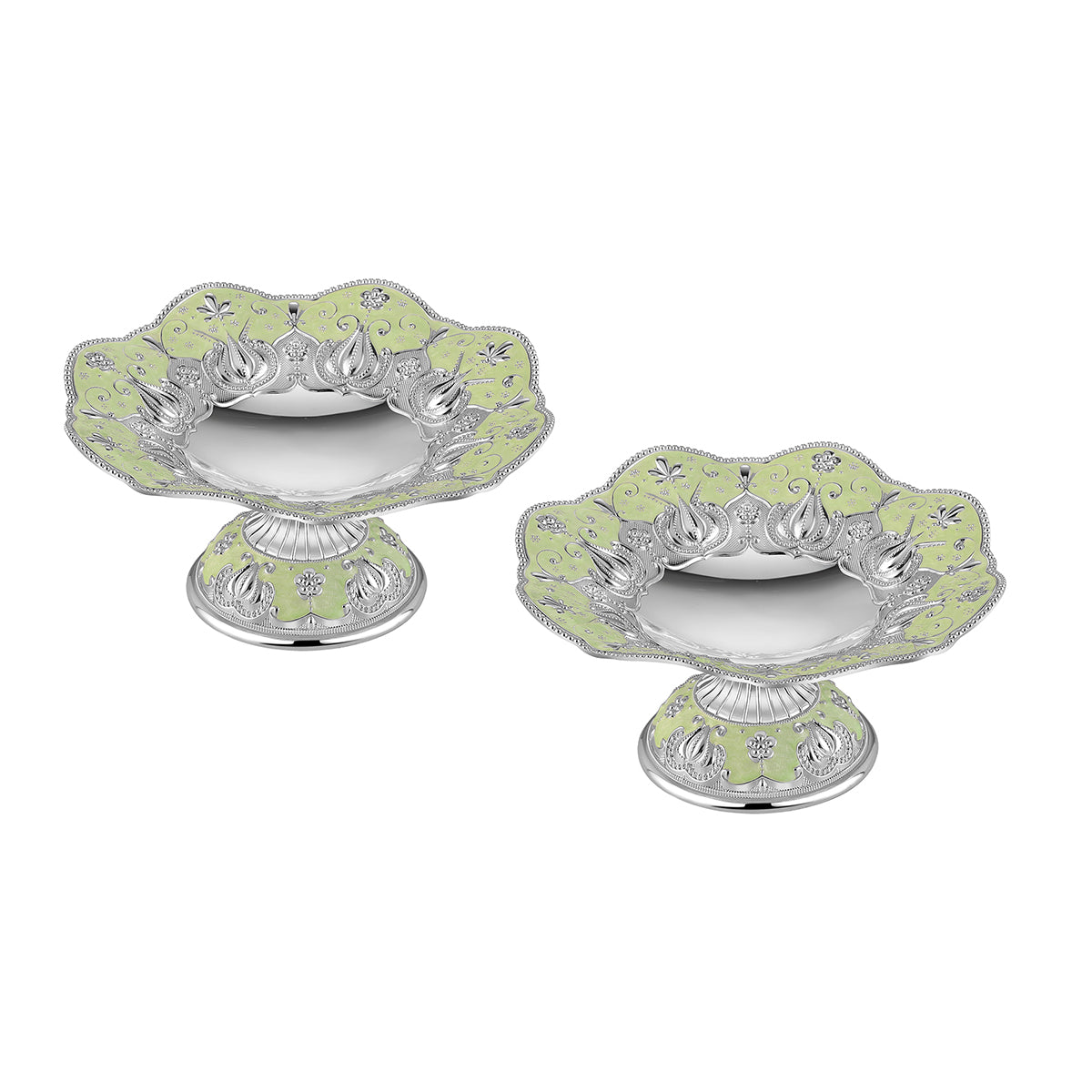 Pair of galvanic platter small sea green