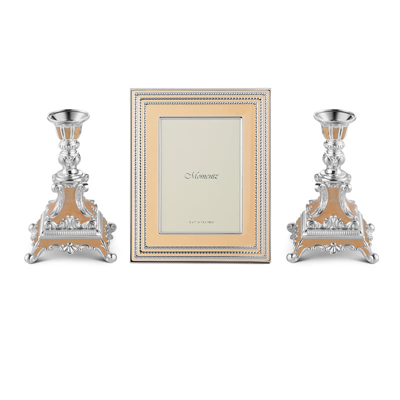 Photoframe with Pair of Candle Peach