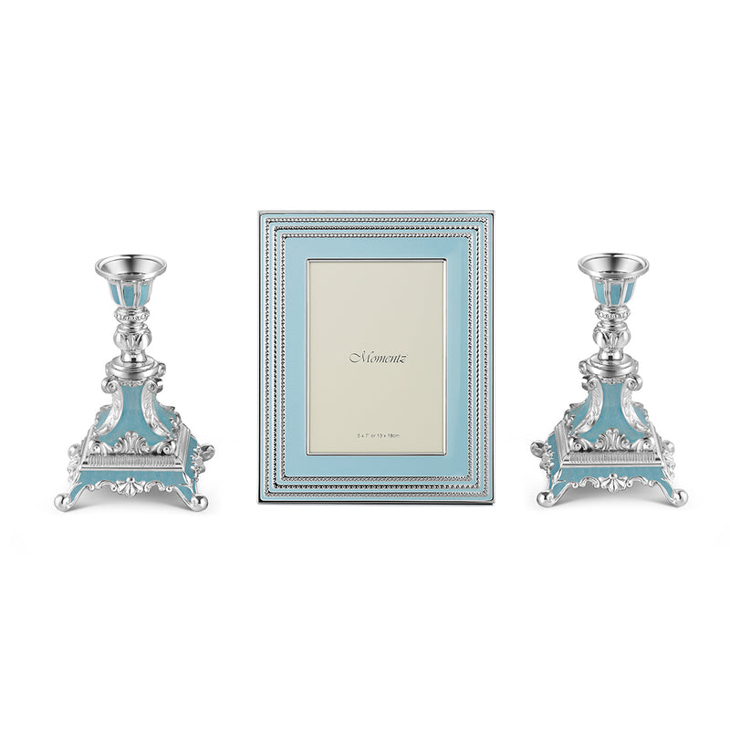 Photoframe with Pair of Candle Sky Blue