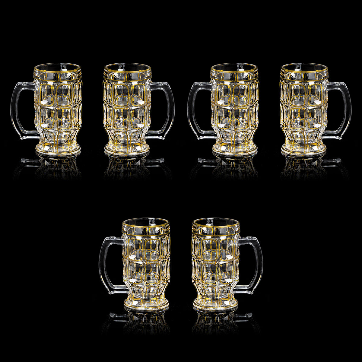 Set of 6 Beer Mugs With Golden Lining