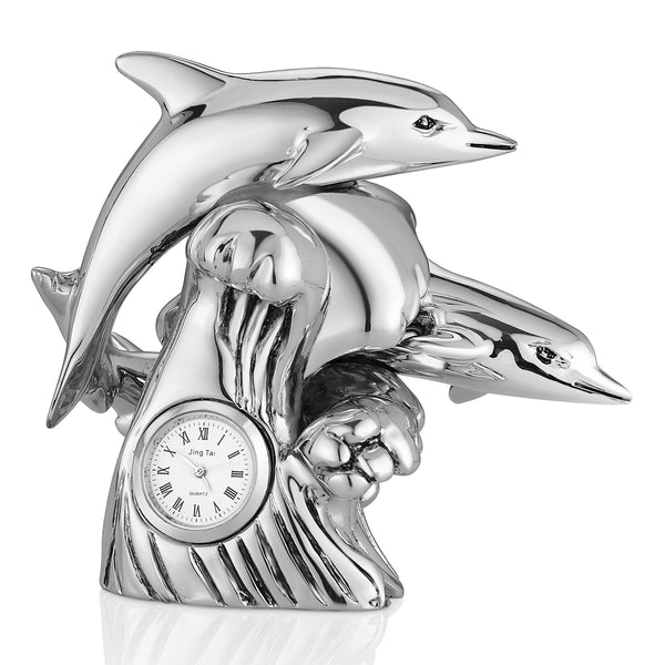 3 Dolphins Clock- Silver