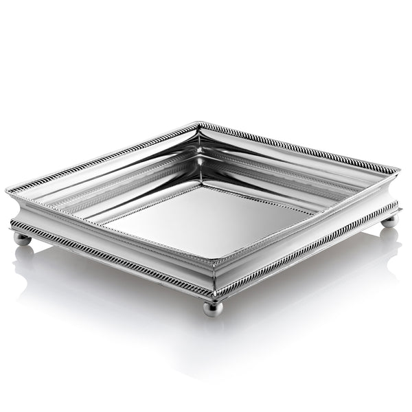Square Tray with Bead feet- Small Silver