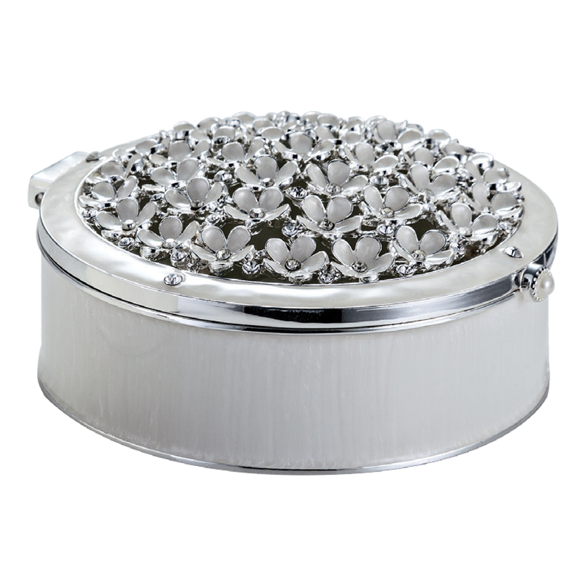 Flowers Round Trinket Box- White