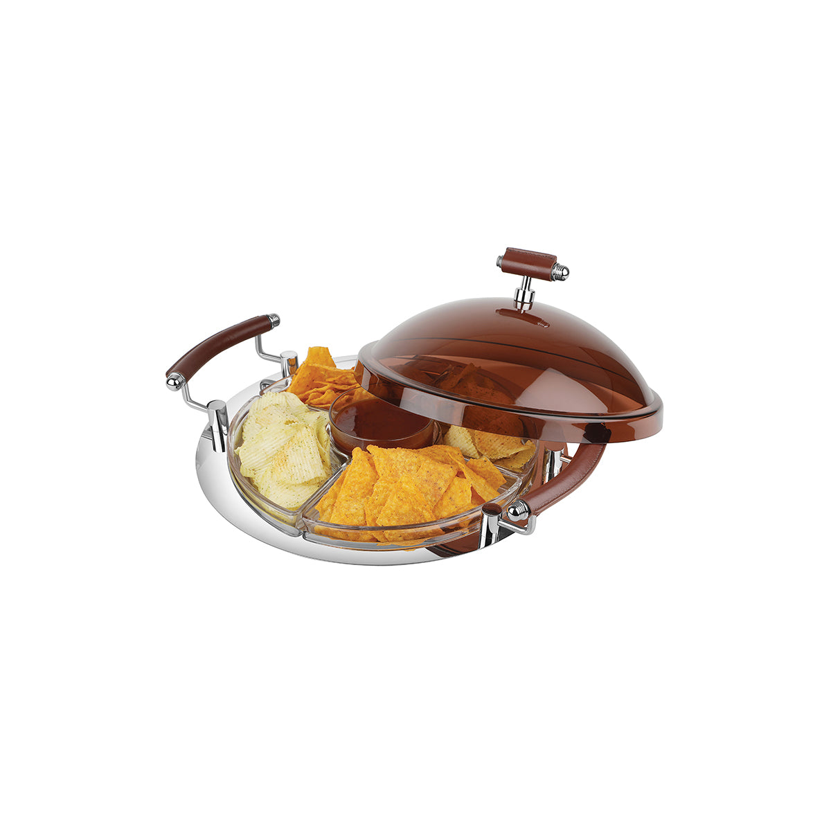 Stainless Steel 5 Compartment Round Dish with Cover with box- Silver