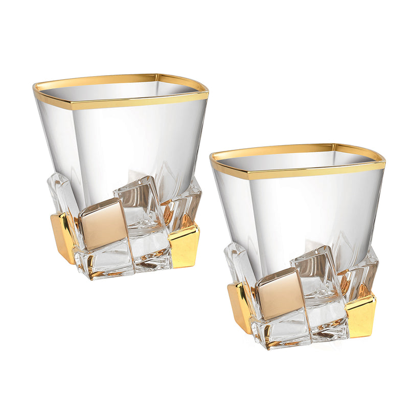 Set of 2 Platinum Gold Glasses + Decanter- Golden