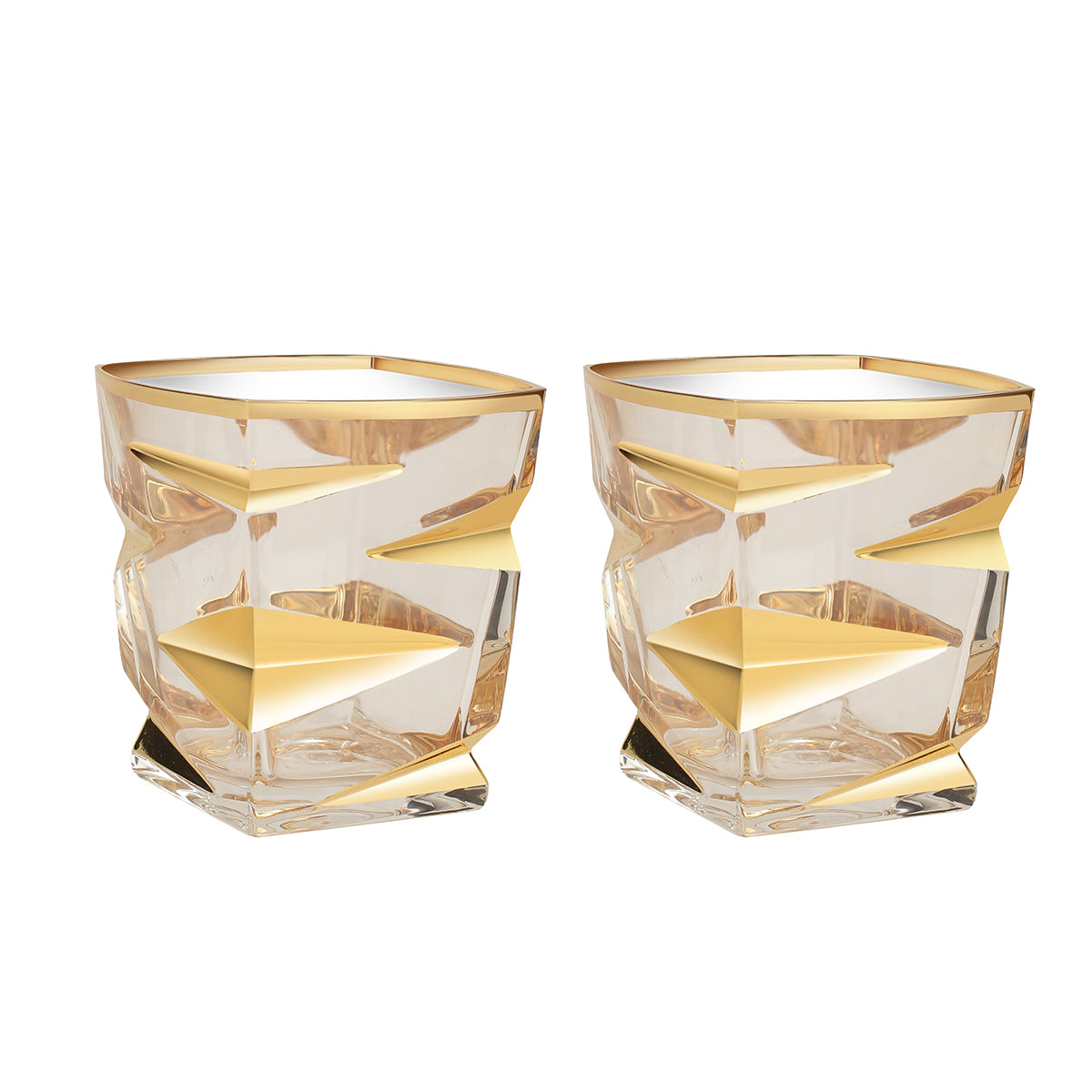 Set of 2 Leaf Cut Glasses- Gold