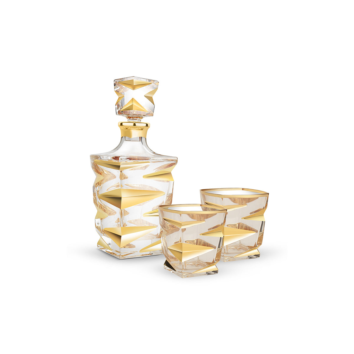 Set of 2 Leaf Cut Glasses + Decanter- Gold