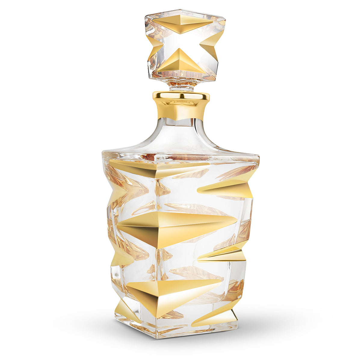Set of 2 Leaf Cut Glasses + Decanter- Gold