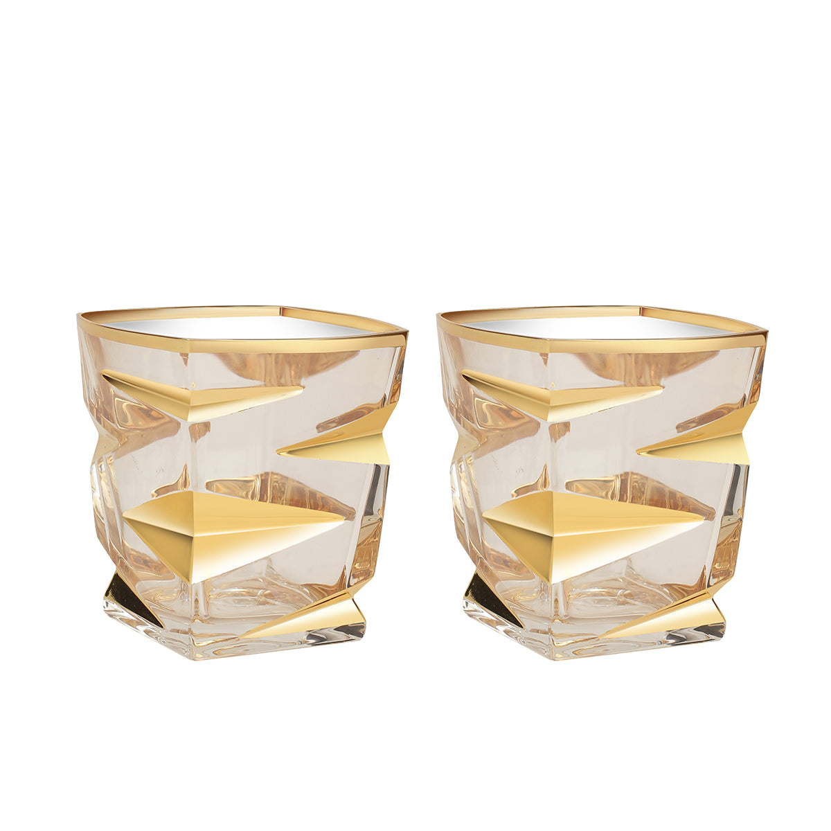 Set of 2 Leaf Cut Glasses + Decanter- Gold