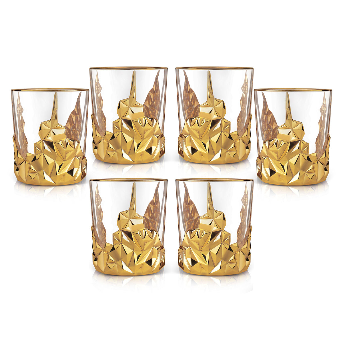 Diamond Cut Set of 6 Whisky Glasses- Gold