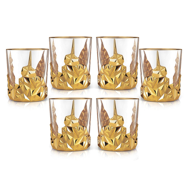 Diamond Cut Set of 6 Whisky Glasses- Gold