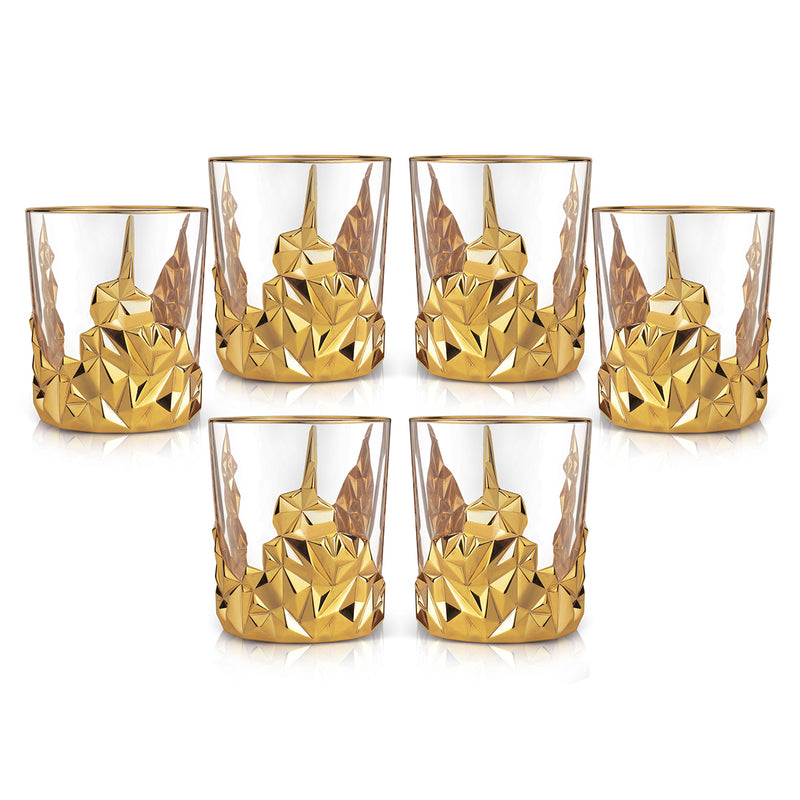 Diamond Cut Set of 6 Whisky Glasses- Gold