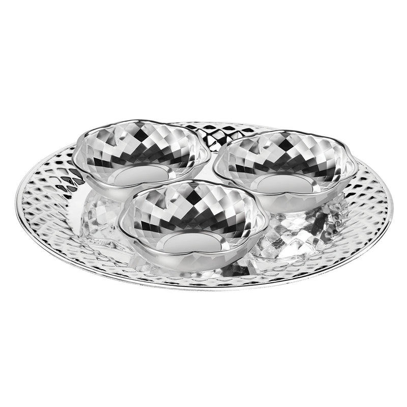 Round Tray & 3 Cutwork Bowl