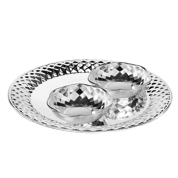 Round Tray with 2 new small Cutwork Bowl