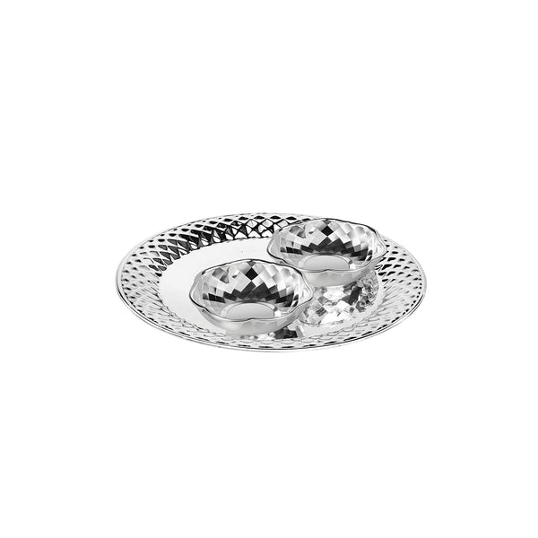 Round Tray with 2 new small Cutwork Bowl