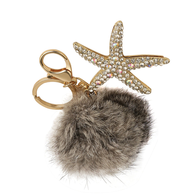 Starfish Fluffy Ball Keychain
